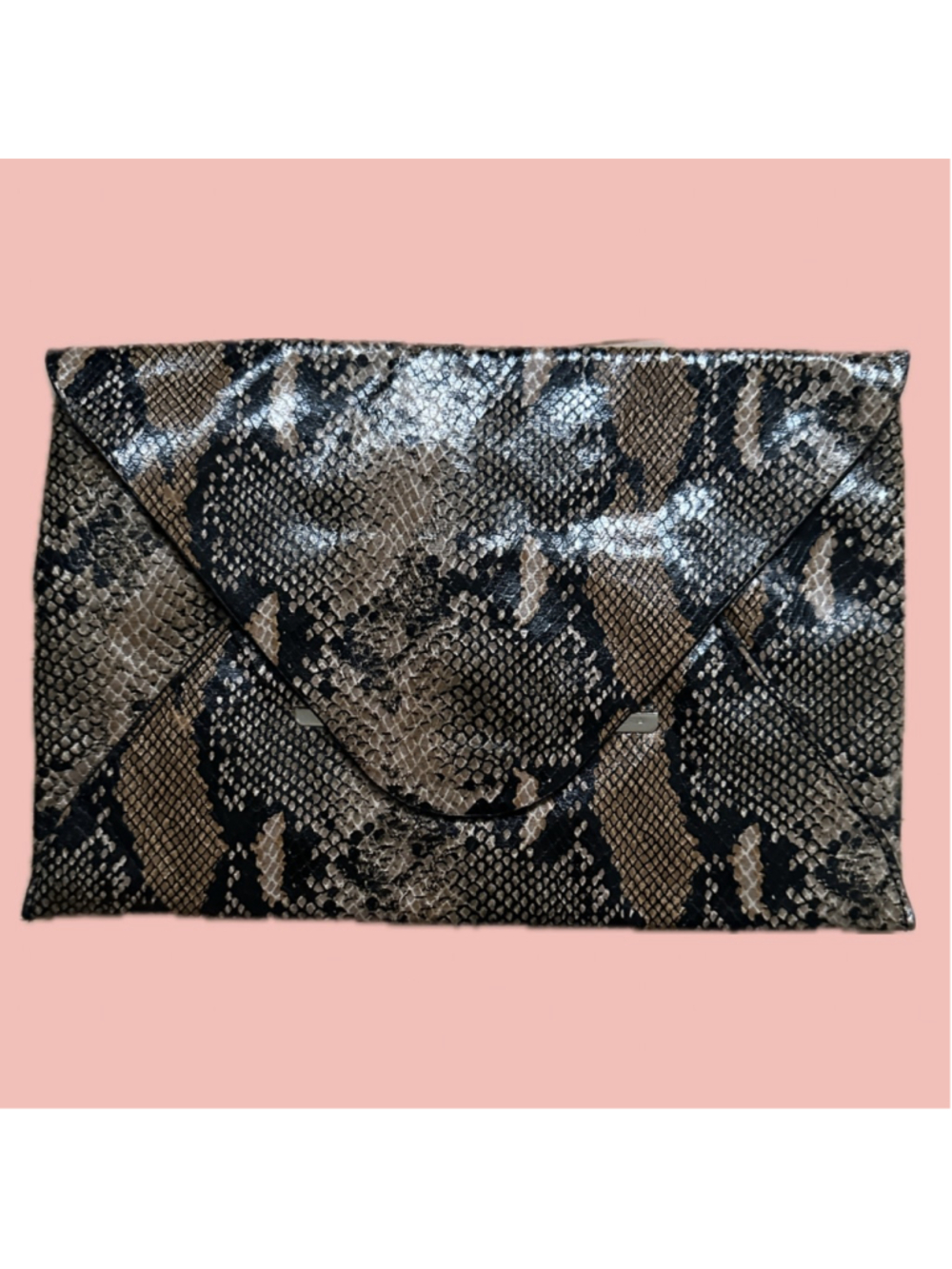BCBG Max Azria Snake Print Envelope Clutch Y2K Faux Leather Snakeskin Evening Ba